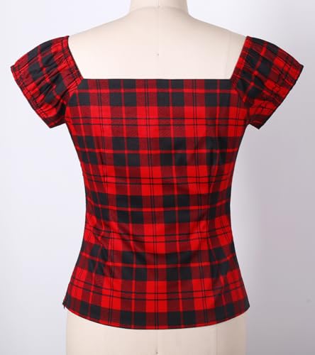 Image of YARN & INK Women's Rockabilly Tops 1950s Pinup Shirt Casual Off Shoulder Vintage Blouse