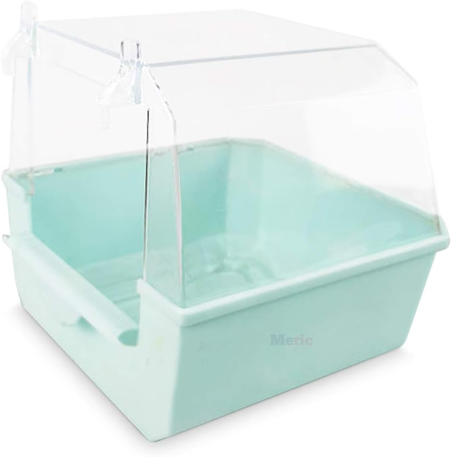 Meric Bird Bath, Provides Good Hygiene and Feather Maintenance, with Transparent Top Cover and Universal Clips for Quick Installation, 1-Piece, Color Blue