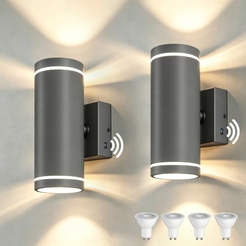Image of YOVGQOLV Dusk to Dawn Outdoor Wall Lights,IP65 Up Down with Bulb,Anthracite