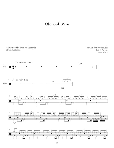 The Alan Parsons Project - Old and Wise: Drum Sheet Music (JDS: The Alan Parsons Project Collection) (English Edition)