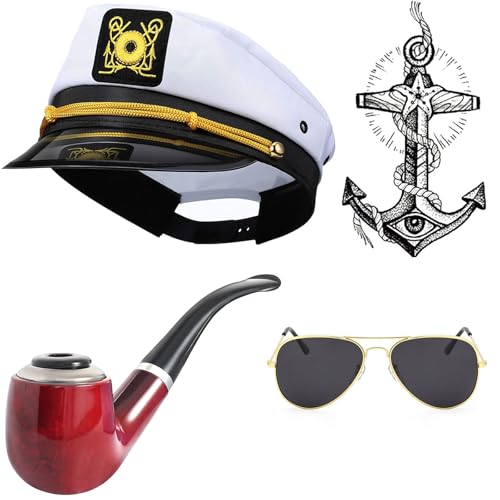 eforpretty Halloween Costume Accessories Set - Hat,Corn Cob,Aviator Sunglasses,Vintage Anchor Temporary Tattoo (C1)