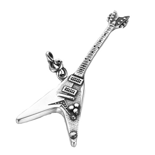 PAMTIER Men's Stainless Steel Retro Electric Guitar Pendant Punk Necklace2