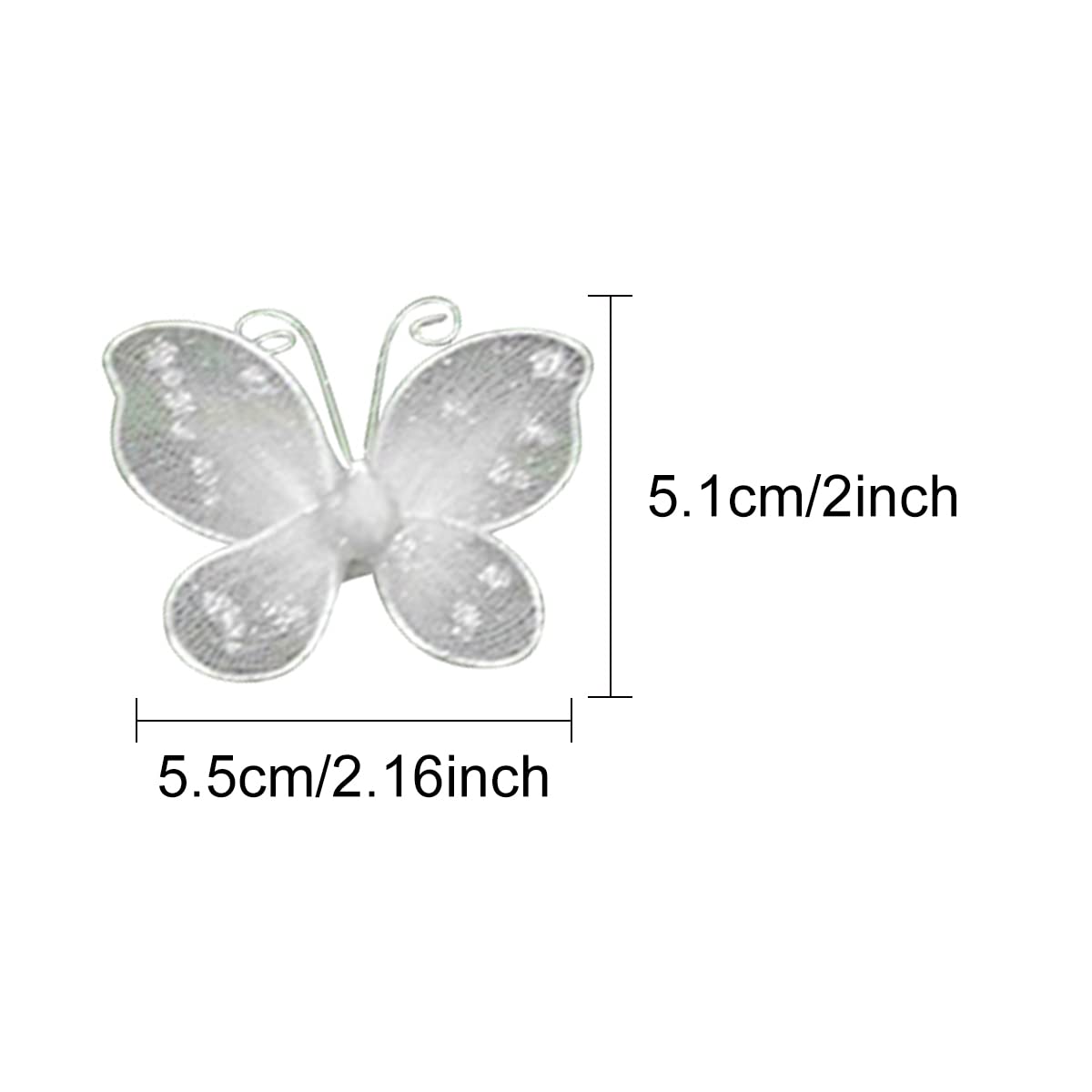 Queenbox 20 Pcs 5.1x5.5cm Wire Mesh Butterfly Decorations with Fake Gem and Glitter Sequins No Glue Back for Home Wall, White