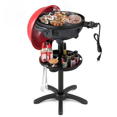 Giantex Electric Grill Outdoor, 1200W Electric BBQ Grills Outdoor Cooking with Lid & Thermometer,...