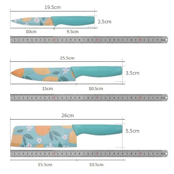 Image of LISHER Printed Stainless Steel Kitchen Knife Set with Non-Slip Handle, Antibacterial Multi Color-Printed Non-Stick Coating, Paring Knife (Pack of 3)