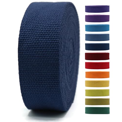 Cotton Webbing 2" & 1.5'' & 1" - 5 Yards - 50+ Colors -%100 Natural Cotton - Turkish Woven - Heavy 1 Inch 1.5 Inch 2 Inch Blue Canvas Webbing for Sewing Straps Bag Climbing Indoors Craft DIY 11424…