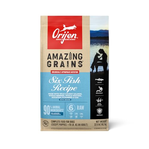ORIJEN Amazing Grains High Protein Dry Dog Food Six Fish Recipe 22.5lb Bag