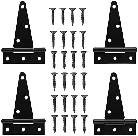 Kacpauqel 4PCS (4inch) Perfect Packaging T-Strap Heavy Hinge Gate Strap Hinge Door Barn Gates Hinges Black