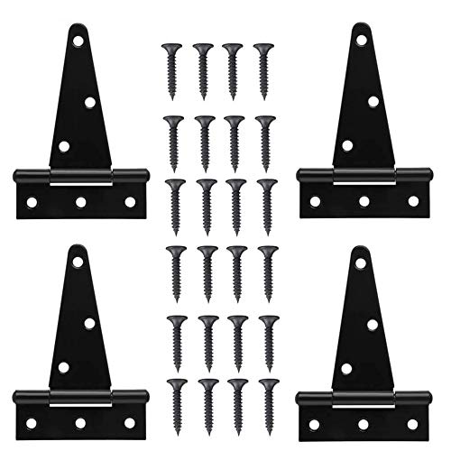 Kacpauqel 4PCS (4inch) Perfect Packaging T-Strap Heavy Hinge Gate Strap Hinge Door Barn Gates Hinges Black