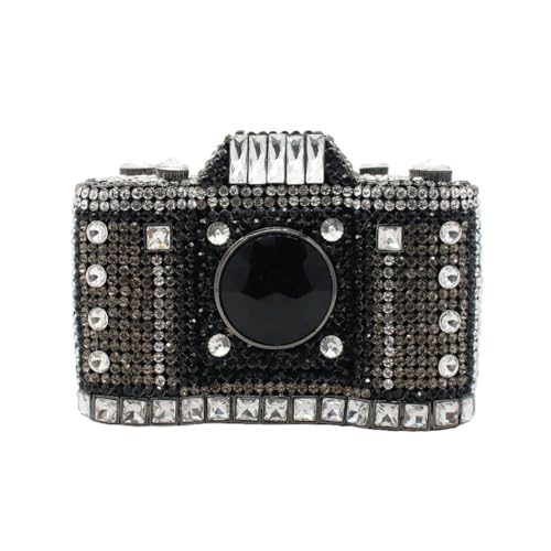 Image of UMREN Novelty Crystal Camera Shaped Clutch Purse for Women Sparkly Rhinestones Evening Clutch Bag Glitter Bridal Prom Handbag