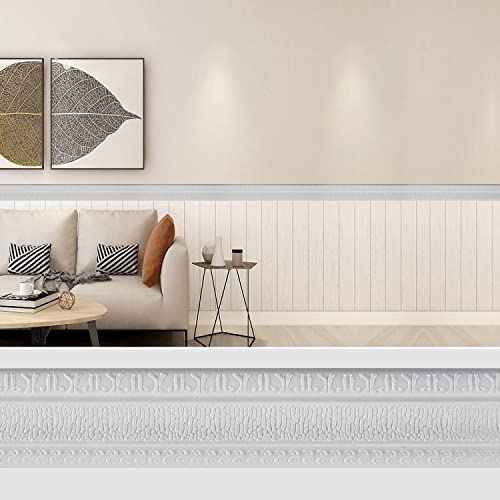 Yutianli Crown Molding Peel And Stick Wallpaper Border Flexible Wall Base Moulding Trim Self Adhesive Vinyl Baseboard White Foam Wall Molding 3D Mirror Border (2Pcs-178, White) #TOP3