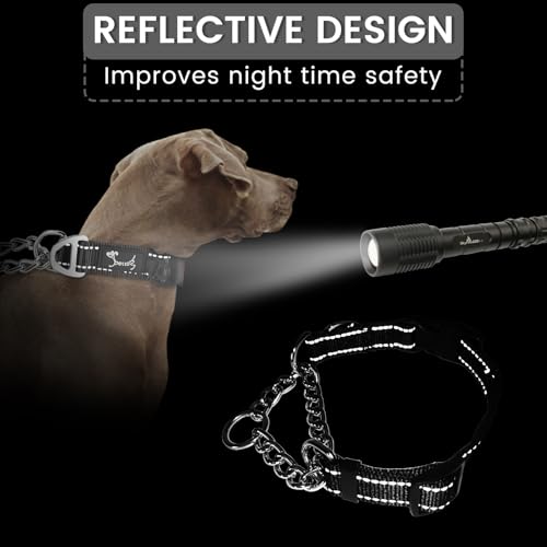 PETTOM Hundehalsband – Verstellbares, Reflektierendes Halsband mit Sicherheitsverschluss für Training, Atmungsaktives Nylon für Mittelgroße bis Große Hunde (Schwarz, M 43-52cm)