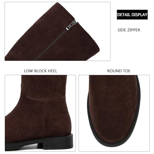 Image of Women's Knee High Boots Flat Round Toe Low Heel Tall Boots Side Zipper Fall Riding Long Boot