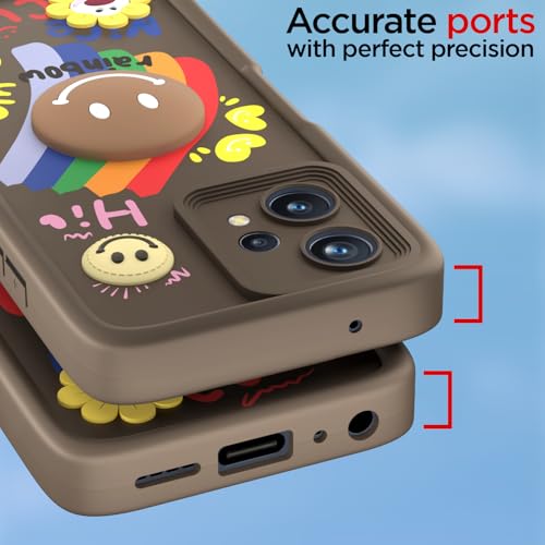 Image of Pikkme Back Cover for Realme 9 4G / Realme 9 Pro Plus 5G | Soft Silicone| Cute Rainbow Smile & 3D Cartoon Flower Design | Shockproof Raised Camera Protection Bumper Case (Brown)