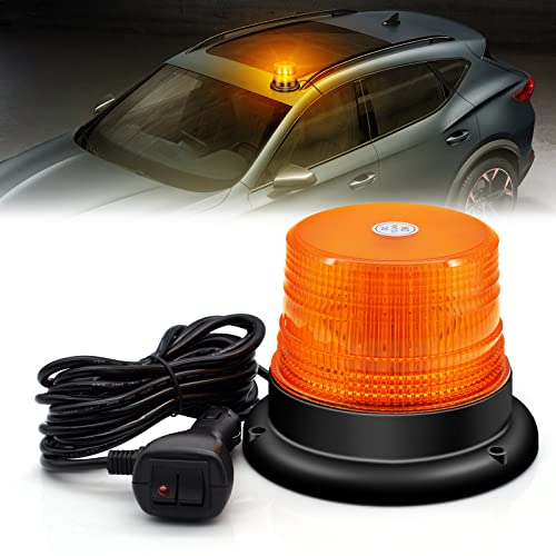 antom Gyrophare Magnetique Orange LED, 12V-24V Jaune LED Avertissement et 3 Meters cordons pour chariot élévateur de véhicule Tracteur de golf UTV Car Bus