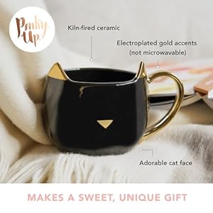 Pinky up chloe black cat ceramic coffee mugs hot tea cups cute travel mug latte cup drinking glasses for chocolate milk cocktails mocktails home kitchen 12 oz set of 1  urban country home decor