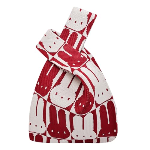 Image of Small Crochet Knit Tote Wrist Bag, Portable Knot Sleeve Handle Bag Cute Wristlet Pouch Purse for Women