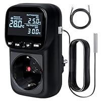 Temperatursteuerung Steckdose 16A/3680W -40°C~120°C, Digitales Thermostat, 5M + 2M Kabel Sensoren, Heizen/Kühlen, Zyklustimer/Countdown- Schwarze