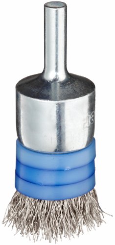 Image of Weiler 11113 0.0104 inch Wire Size, 302 Stainless Steel Bristles, Banded, Solid End, Stem-Mounted Crimped Wire End Brush, Made in the USA