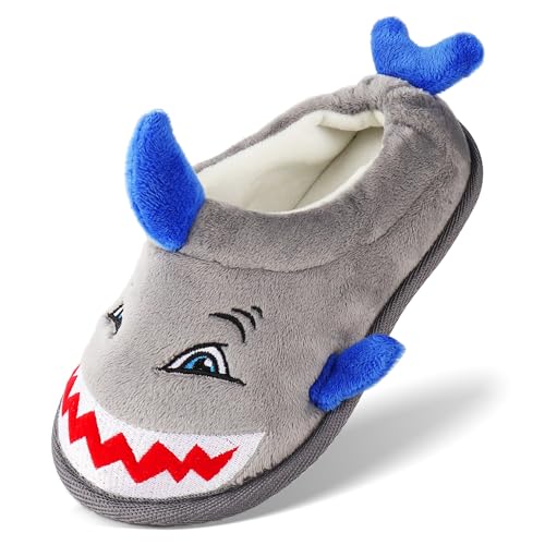 Ibeauti Slippers for Kids Toddler Boys Girls Memory Form Cute Animal House Shoes Warm Plush Winter House Slippers (Grey Shark US Footwear Size System Toddler Numeric Range Medium 7 8)