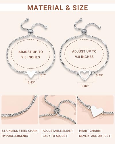 Mother Daughter Heart Bracelets, Mommy and Me Adjustable Jewelry Birthday Valentines Day Christmas Gifts for Mom and Daughter3