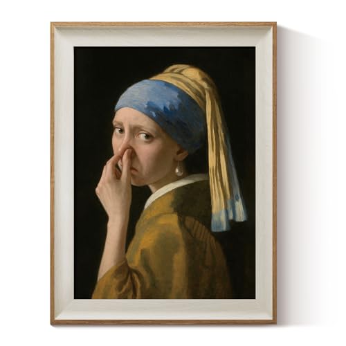 Framed Canvas Wall Art - Funny Vintage Oil Painting Parody,