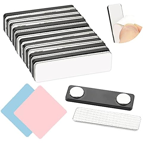 ZACUDA 12 PCS Magnetic Name Badge, 45*13mm Magnetic Name Tag Fastener DIY ID Badge Magnets Strong Magnetic Pass Holder with 3M Adhesive on Front Plate for Jacket Lapel Shirt, Strength Neodymium Magnet Cover