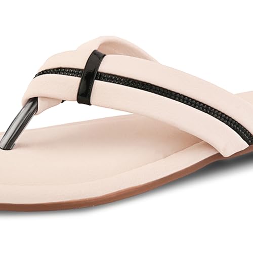 Image of Centrino Women's Flat Thong Sandals | Stylish Embellished Strappy Flip-Flops | Open-Toe Slip-On with Metallic Studs| Soft Cushioned Footbed for Comfort | Elegant & Durable Fashion Footwear (9313)