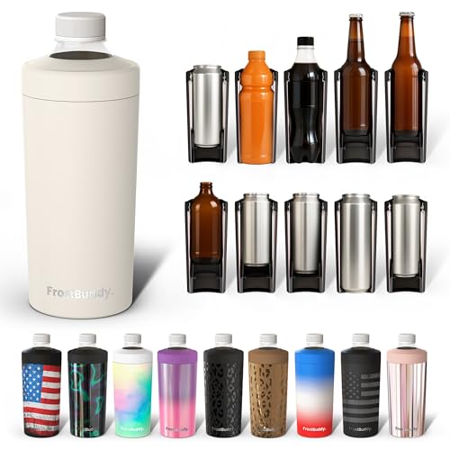 Frost Buddy Universal XL Can Cooler - Fits All - For 12, 16, 20, and 24 ounce Bottles - Insulated Double-Walled Stainless Steel (Cream)