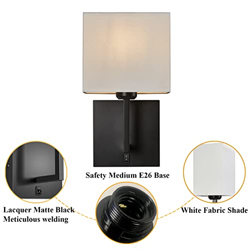 Image of PASSICA DECOR Hardwired Wall Sconces Set of 2 Modern Fabric Wall Mount Light Fixture Indoor Black Wall Sconce with Switch for Bedroom Bedside Living Room Fireplace Farmhouse