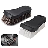 Wiojtry Upholstery Brush, Upholstery Brush Set, Leather Cleaning Brush, Carpet Brush Car Cleaning Brush, Long Bristle Horse Hair Car Cleaning Brush for Car Interior Leather Seat and Home Furniture
