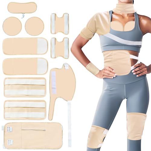 GUMIFOTNE Castor Oil Pack Wrap for Entire Body,11Pac Reusable Organic Cotton flannel compress pads for Liver Detox,Stomach,Neck,Knee,Shoulder,foot.Adjustable Elastic Strap,Anti-Leak&Machine Washable