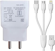 3 in 1 Charger for Realme C63 5G Original Adopter Super Fast Quick Charging Smart IC Technology with 3-in-1 Multi Functional Micro, iOS, Type-C USB Cable (White, VO, SE.AC)