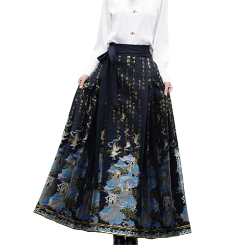 Jupe Hanfu brocart d'or style chinois de qualité supérieure pour femme
