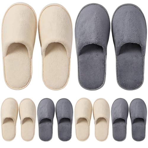 DECOUE 6 Pairs Disposable Slippers for Guest, Non Slip Spa Slippers Washable Reusable House Slippers for Women Men, Breathable Indoor Slippers for Hotel, Travel, Bedroom,Shoeless Home (Coral Fleece)