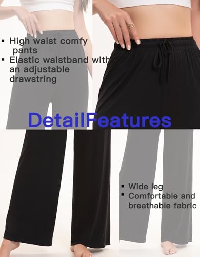 2 Pack Women’s Wide Leg Pants - Soft Comfy Yoga Pants, Casual Lounge Pajama Bottoms for Women4