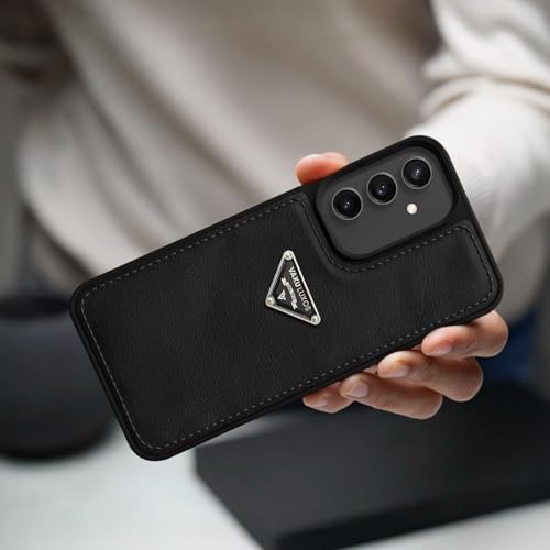 Image of Vaku Luxos Nyxen Back Cover Case for Samsung Galaxy S23 FE Premium Leather Stitched Soft Shockproof Protective TPU Phone Case Camera Screen Protector- Black