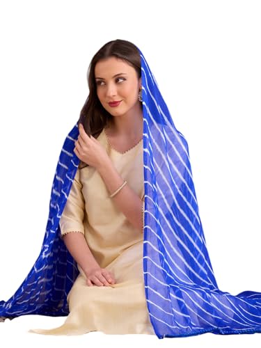Image of DUPATTA BAZAAR Women's Leharia Dupatta with Pom Pom Lace
