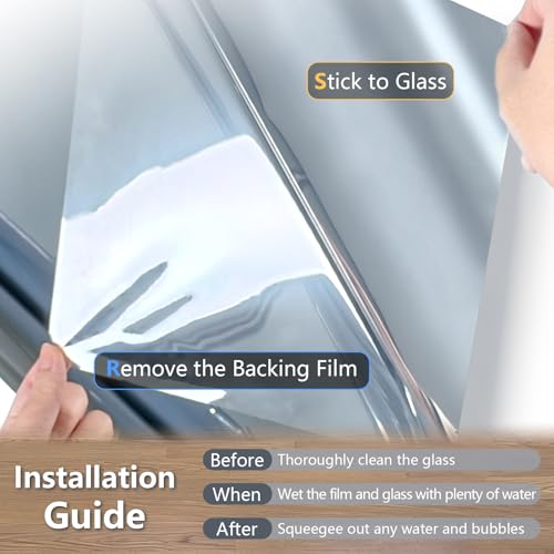Image of LEMON CLOUD One Way Window Privacy Film See Out Not in Reflective Mirror UV Window Cling Sun Blocking Heat Control Glare Control with Tools,23.6 Inch x 78.7 Inch