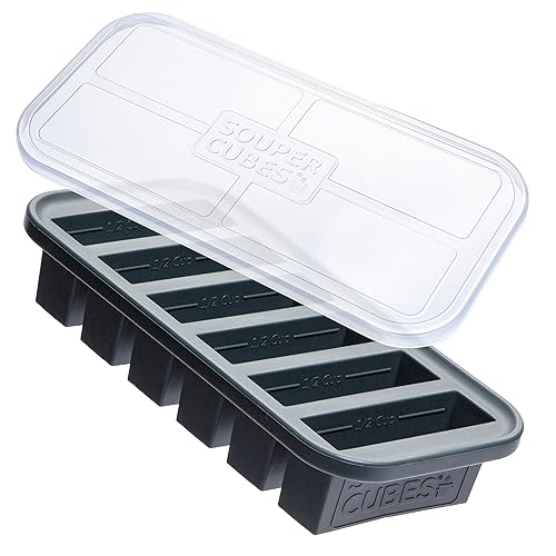 Image of Souper Cubes 1 /2 Cup Silicone Freezer Mold with Lid, Charcoal, 1-Pack | 100% Platinum-Cured Silicone Freezer Cube, Oven & Microwave Safe, Perfect for Freezing Broth, Sauces, Sides and More