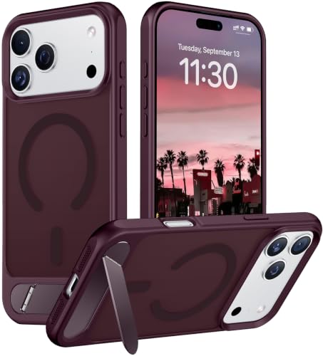 Image of Temdan Designed for Phone 18 Pro Max Case /17 Pro Max Case, [Built-in Invisible Kickstand][Compatible with MagSafe][Military Grade Shockproof] Slim Translucent Matte Phone Case 6.9 inch (Dark Cherry)