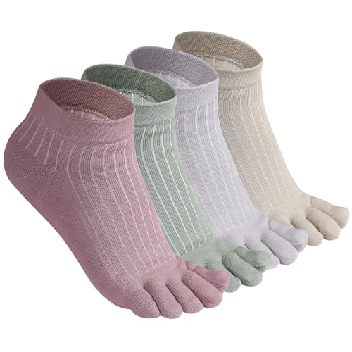 Image of Meaiguo Womens Toe Socks Cotton Five Finger Ankle Socks with Toes Separated for Running Athletic 4 Pairs
