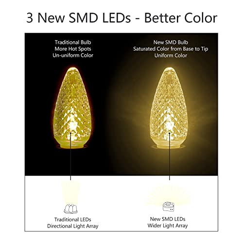 Ul Listed Box Of 25 C9 Led Replacement Bulbs,3 Smd Leds In Each C9 Dimmable Lights Bulb For Outdoor Christmas String Lights,Full Waterproof And Break Resistant(Sun Warm White) #TOP4