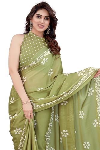 Image of MIRCHI FASHION Saree for Woman Chiffon Batik Printed | Lightweight Daily Wear Women's Office Sari with Blouse Piece (Available in 40 Colours)