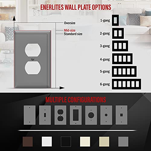 Image of ENERLITES Duplex Receptacle Wall Plate, Electrical Outlet Covers, Gloss Finish, Mid-Size 1-Gang 4.88 inch x 3.11 inch, Polycarbonate Thermoplastic, UL Listed, 8821M-GY-10PCS, Gray, 10 Pack, 10 Count