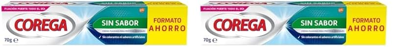 Corega Sin Sabor, Crema Fijadora Para Prótesis Dentales, Fijación Fuerte Todo el Día, Sin Zinc, 40 g (Paquete de 2)