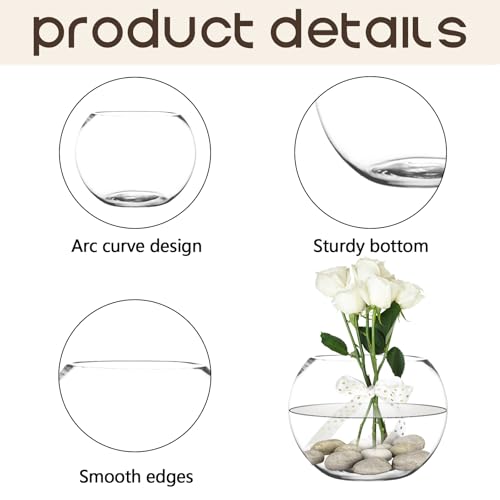 Image of 6 Pack Clear Bubble Bowl Glass Vase, 4.7 inch W x 3.7 inch H Fish Bowl Vase Round Candle Holders Clear Bubble Planter Terrarium Fish Bowl Flower Vases, Decorative Centerpieces for Wedding Home Decor