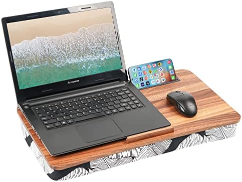 YIFAN Laptop Lap Desk with Cushion, Walnut Wood Platform Laptop Lap Desk with Phone Holder and Anti-Slip Stopper (Fits up to 17 Inches Laptops)