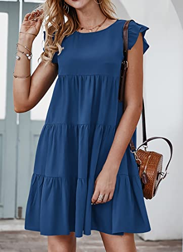Image of KIRUNDO Summer Dresses for Women Sundress Sleeveless Ruffle Sleeve Round Neck Loose Short Flowy Pleated Mini Babydoll Dress