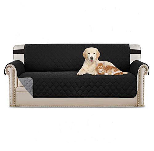 iweed Fundas para Sofa Cubre Sofá 3 Plazas Impermeables Antimanchas Protector para Sofá Muebles Funda Antideslizante Cubierta Protectora de Perros/Gato/Mascotas (Negro)
